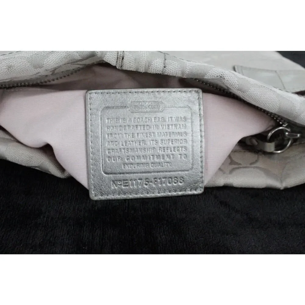 Coach Signature Jacquard Canvas Leather Shoulder Bag F17088 Buckle Silver Y2K